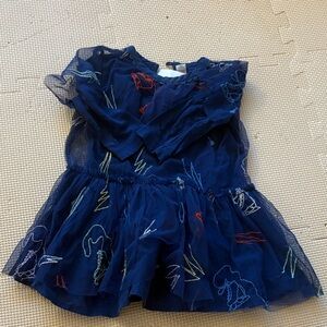 Navy Blue Sheer Dress with Colorful Embroidery